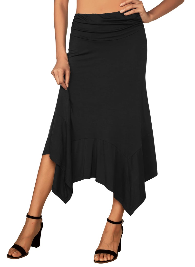 DJT Women's Flowy Handkerchief Hemline Midi Skirt XX-Large Black - Image 2